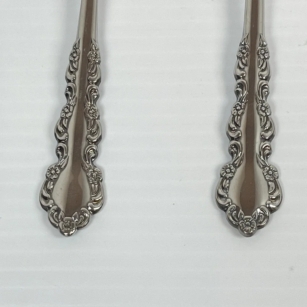 Oneida SHELLEY Cube Stainless Steel Flatware Floral Lot 6 Serving Fork Spoons